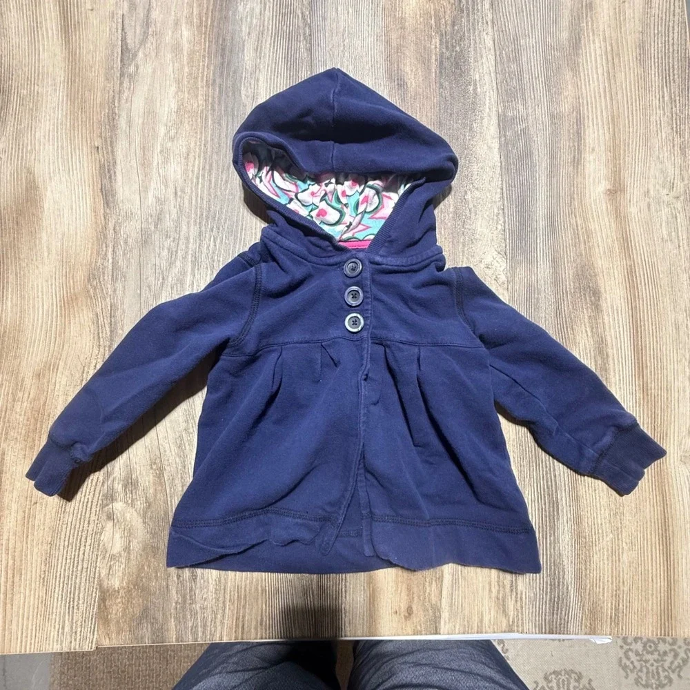 Y2K Circo Hoodie Navy Blue Floral Lining Whimsical Playwear